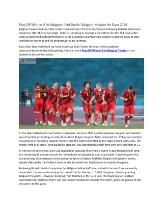 Play Off Winner B Vs Belgium Red Devils' Belgium Mission for Euro 2024