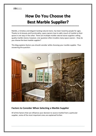 How Do You Choose the Best Marble Supplier