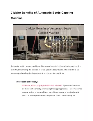7 Major Benefits of Automatic Bottle Capping Machine