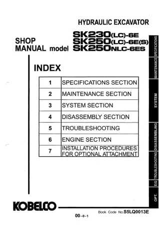 Kobelco SK230-6E Crawler Excavator Service Repair Manual (LQ11-05201 ～, LL11-04001 ～)