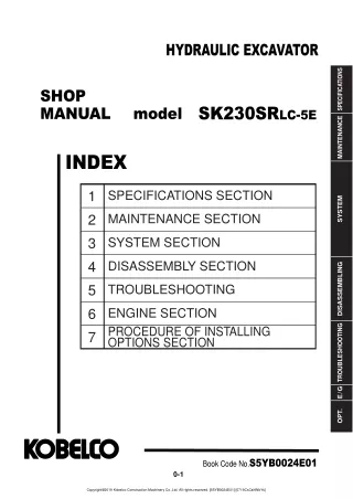 Kobelco SK230SRLC-5E HYDRAULIC EXCAVATOR Service Repair Manual