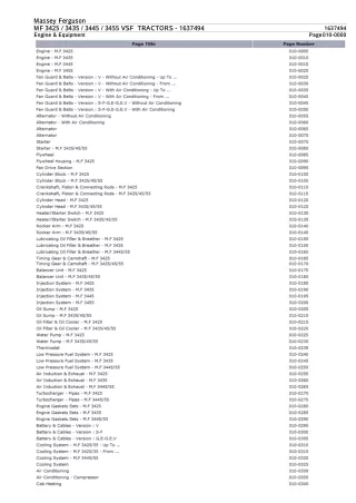 Massey Ferguson MF 3445 VSF TRACTORS Parts Catalogue Manual