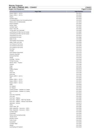 Massey Ferguson MF 3640 COMBINE (BR) Parts Catalogue Manual