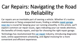 Car Repairs Navigating the Road to Reliability