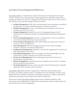 ServiceNow IT Service Management (ITSM) Process