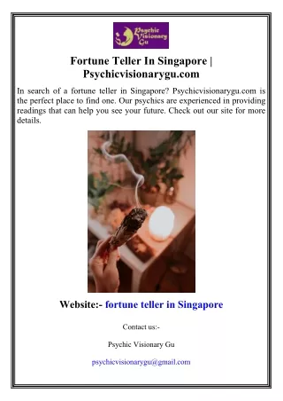 Fortune Teller In Singapore  Psychicvisionarygu.com