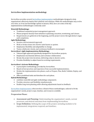 ServiceNow Implementation methodology