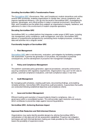 Unveiling ServiceNow GRC's Transformative Power