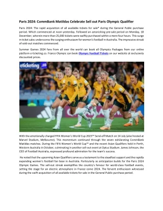 Paris 2024 CommBank Matildas Celebrate Sell out Paris Olympic Qualifier