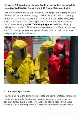 Navigating Safety A Comprehensive Guide to Hazmat Training Materials, Hazardous Certification Training, and DOT Training