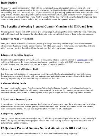 Some great benefits of Deciding upon Prenatal Gummy Vitamins with DHA and Iron