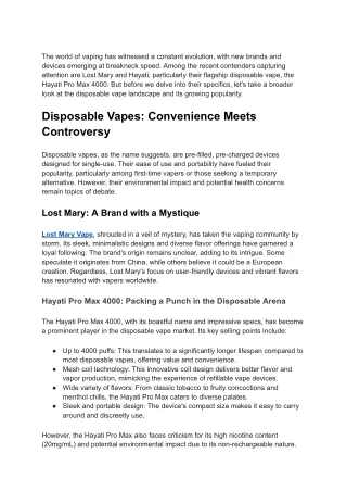 A Deep Dive into Lost Mary, Hayati Pro Max, and the Evolving Landscape of Disposable Vapes