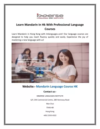 Learn Mandarin In Hk With Professional Language Courses