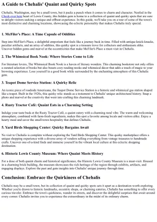 Chehalis Adventures: A Traveler's Pleasure