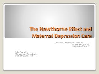 The Hawthorne Effect and Maternal Depression Care