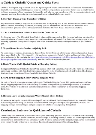 Chehalis Exposed: Essential Spots Unveiled