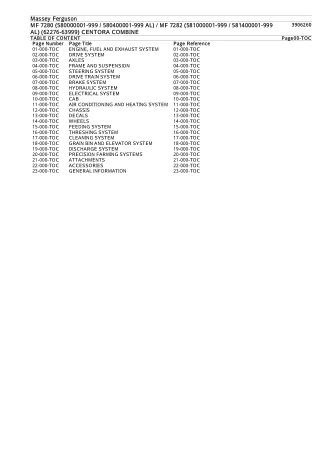 Massey Ferguson MF 7282 (581000001-999  581400001-999 AL) (62276-63999) CENTORA COMBINE Parts Catalogue Manual