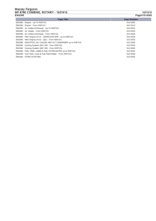 Massey Ferguson MF 8780 ROTARY COMBINE Parts Catalogue Manual