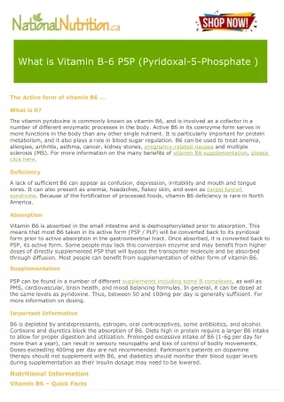 What is Vitamin B-6 P5P (Pyridoxal-5-Phosphate )