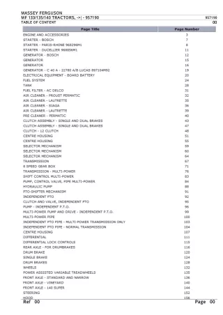 Massey Ferguson MF133 TRACTOR Parts Catalogue Manual