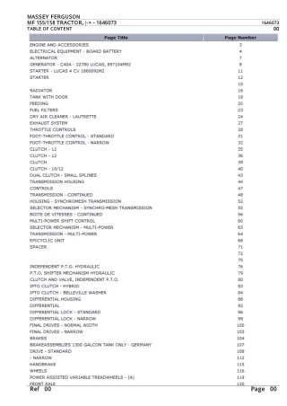 Massey Ferguson MF155 TRACTOR Parts Catalogue Manual