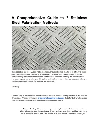 A Comprehensive Guide to 7 Stainless Steel Fabrication Methods