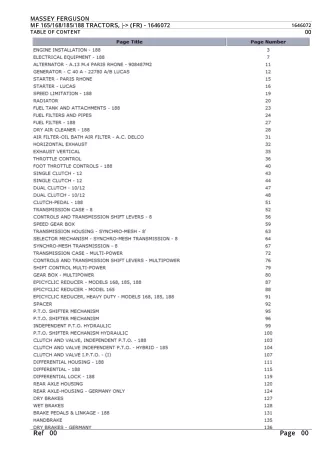 Massey Ferguson MF165 TRACTORS Parts Catalogue Manual