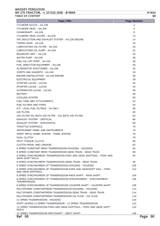 Massey Ferguson MF275 TRACTOR (- 221522 (GB)) Parts Catalogue Manual