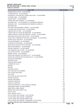 Massey Ferguson MF290 TRACTOR (- 387021 (GB)) Parts Catalogue Manual