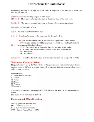 Kubota L2500F Tractor Parts Catalogue Manual