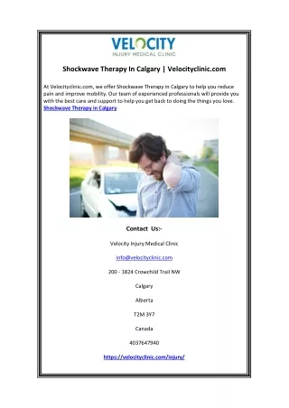 Shockwave Therapy In Calgary | Velocityclinic.com