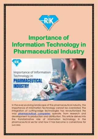 Importance of Information Technology in Pharmaceutical Industry