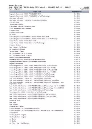 Massey Ferguson MF8680 TRACTOR (TIER 2-3  84 CTA Engine) (PHASED OUT 2011) Parts Catalogue Manual