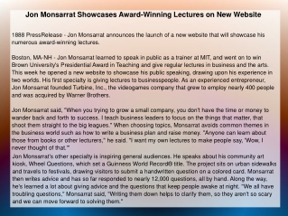 Jon Monsarrat Showcases Award-Winning Lectures on New Websit