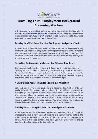 Unveiling Trust Employment Background Screening Mastery