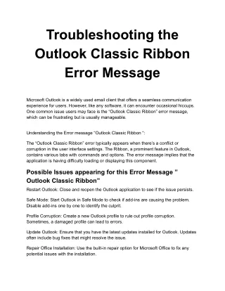 Troubleshooting the Outlook Classic Ribbon Error Message