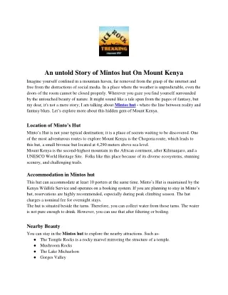 An untold Story of Mintos hut On Mount Kenya