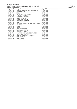 Massey Ferguson 9545  9565 AXIAL COMBINE (2016) (GHC1X101) Parts Catalogue Manual