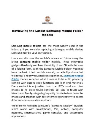 Reviewing the Latest Samsung Mobile Folder Models