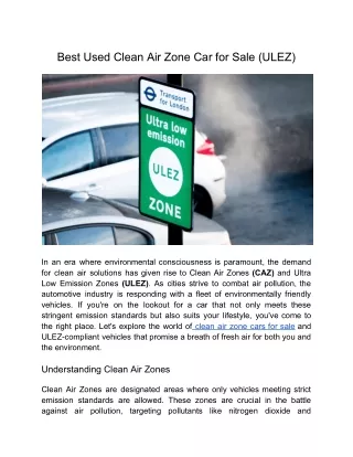 Best Used Clean Air Zone Car for Sale (ULEZ)