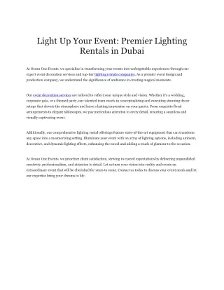 Light Up Your Event Premier Lighting Rentals in Dubai