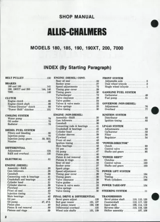 Allis Chalmers Models 200 Tractor Service Repair Manual