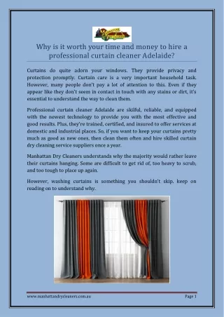 Why Is It Worth Your Time and Money to Hire a Professional curtain cleaner Adelaide