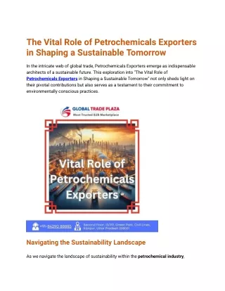 The Vital Role of Petrochemicals Exporters in Shaping a Sustainable Tomorrow