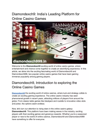 Diamondexch9_ India’s Most Loved Platform for Online Casino Games in 2024