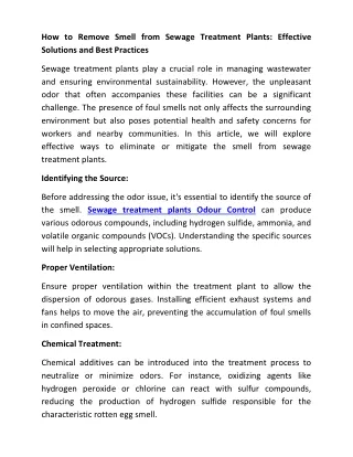 Article on Sewage Treatment Plant