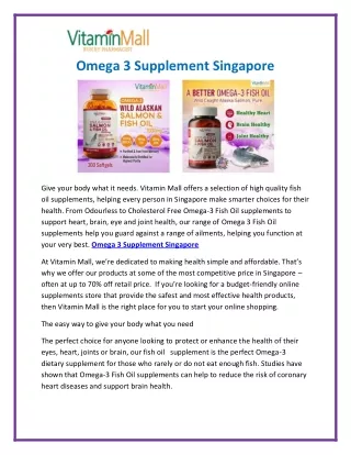 Omega 3 Supplement Singapore