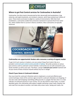 Where to get Pest Control services for Cockroaches in Australia?