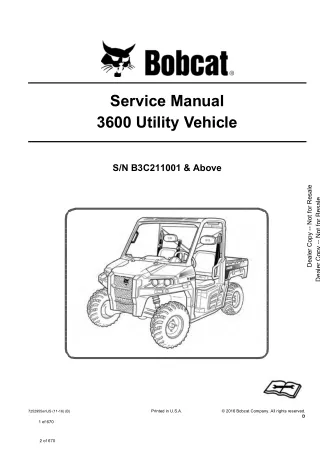 Bobcat 3600 Utility Vehicle Service Repair Manual (SN B3C211001 and Above)