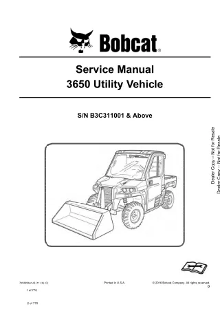 Bobcat 3650 Utility Vehicle Service Repair Manual (SN B3C311001 and Above)